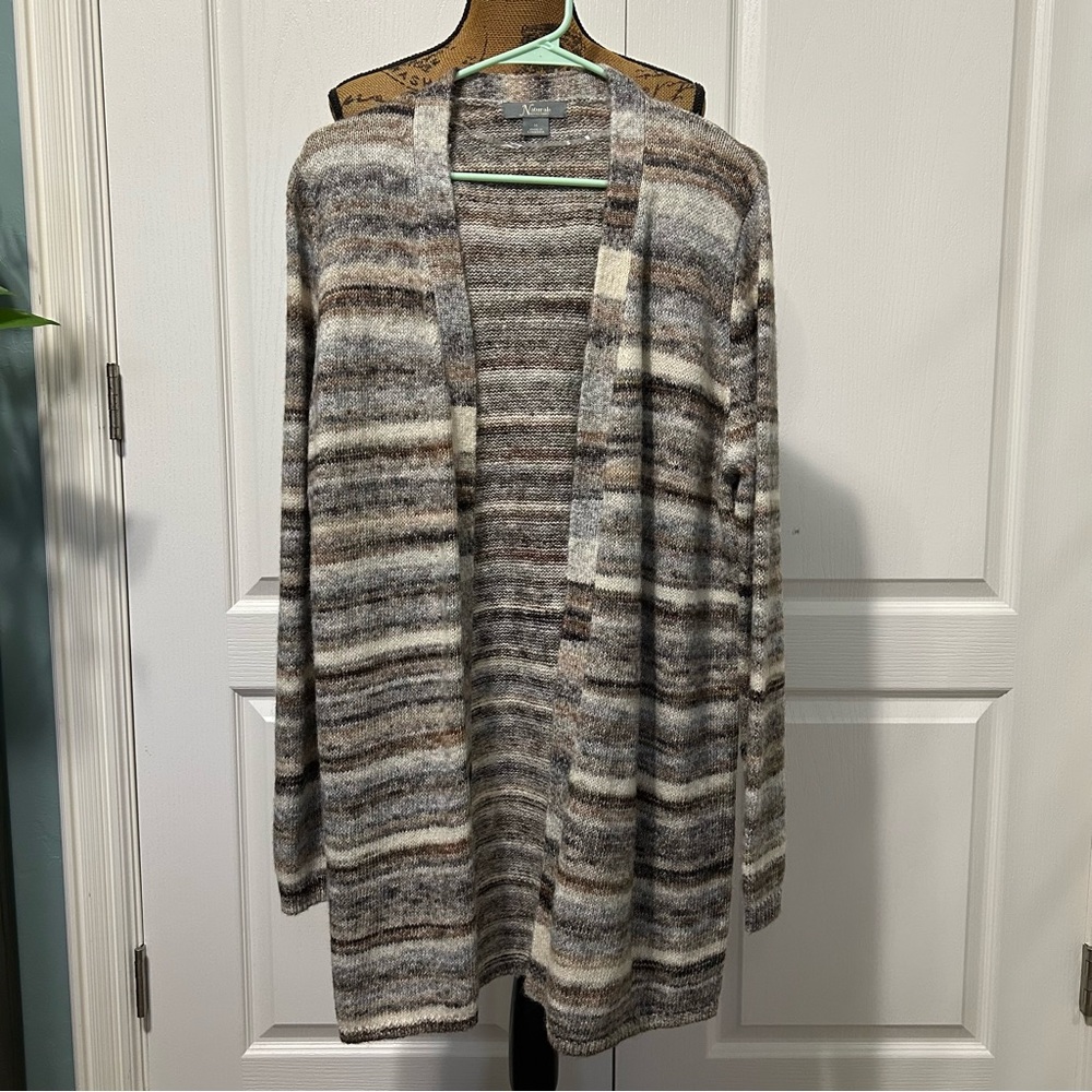 Natural Reflections NWOT Long Open Cardigan Sweater Neutral Stripe Medium